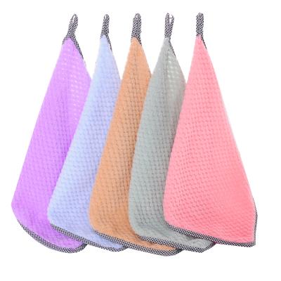 China 25*25cm Viable Customizable Multicolor Towel Pineapple Grid Kitchen Cleaning Cloth With Lanyard for sale