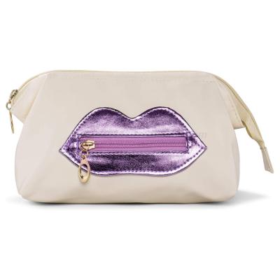 China HZB-16 Fashion Soft Leather Purple Lip Make Up Bag Women Travel Toiletry Pouch Cosmetic Bag for sale