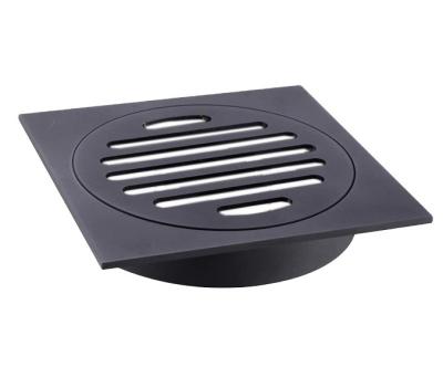 China Modern Brass Square Floor 110 * 110 Waste Drain Grate With 100mm Outlet, Matte Black for sale