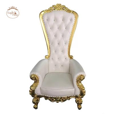 China Modern Gold High Back Wooden King Queen Throne Luxury Wedding Event Sofa Chair for sale