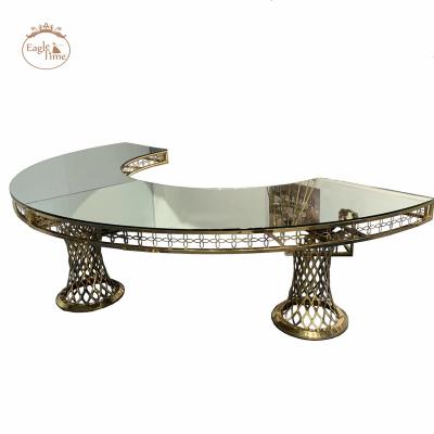 China Modern Half Round Wedding Banquet Event Stainless Steel Hollow Glass Top Hollow Table for sale