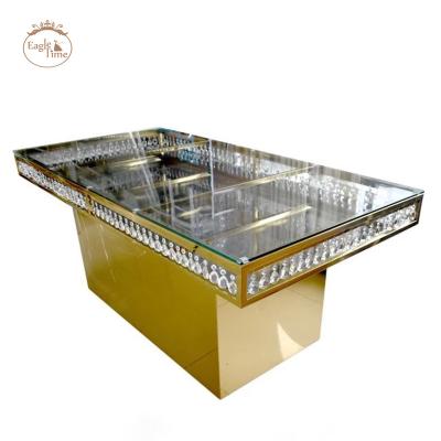 China New Wedding Modern Modern Glass Crystal Hotel Event Dining Banquet Place Stainless Steel Table for sale