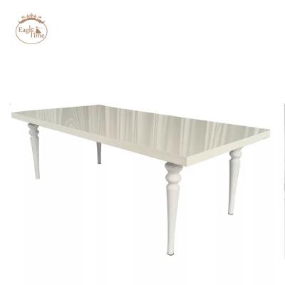 China Modern Minimalist White Glass Top Stainless Steel Hotel Wedding Banquet Table for sale