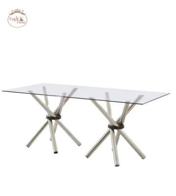 China Modern Scandinavian Style Design Wedding Party Stainless Steel Clear Glass Top Dining Table for sale