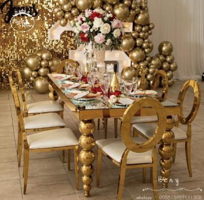 China Seven Foot Modern Rectangular Wedding Ball Gold Stainless Steel Hotel Party Table for sale