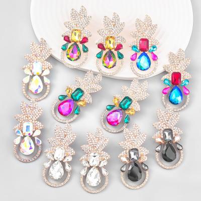 China FASHIONABLE wholesale colorful rhinestone drop shape geometric earrings for women exaggerated leaf pineapple crystal earrings for sale