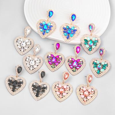 China TRENDY fashion full heart-shaped women inlaid colorful rhinestone earrings European and American exaggerated crystal earrings for sale