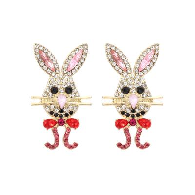 China FASHIONABLE Rabbit cartoon small animal crystal earrings female sense soft and cute alloy design small earrings for sale