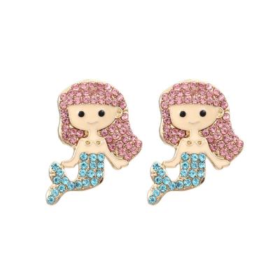 China Colorful Shape Cartoon Character Rhinestone Mermaid Earrings Cute Korean Abstract Design New Stud Earrings For Women for sale