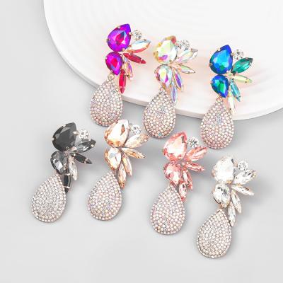 China FASHIONABLE Exaggerated Colorful Luxury Multilayer Glass Personality Drop Shaped Full Diamond Stud Earrings Women's Rhinestone Earrings for sale