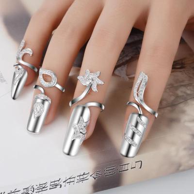 China FASHIONABLE Korean Personality Ring Fashion Open Joint Creative Lips Flower Rhinestone Nail Set Nail Ring Jewelry Wholesale Women for sale