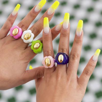 China Trendy color geometric flower candy girl summer metal index finger ring metal ccb fashion acrylic ring for sale