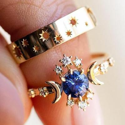 China 2022 New Ladies Sun Fashion Creative Design Star Moon Rings Rhinestone Ring Set for sale