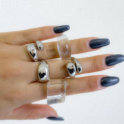 China Geometric Metal Ring Fashion Clear Acrylic Ring Thick Simple Set Ladies FASHIONABLE for sale