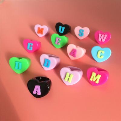 China New Arrival Cute Color Acrylic Resin Rings Women's Fashion 26 English Letter Rings for sale