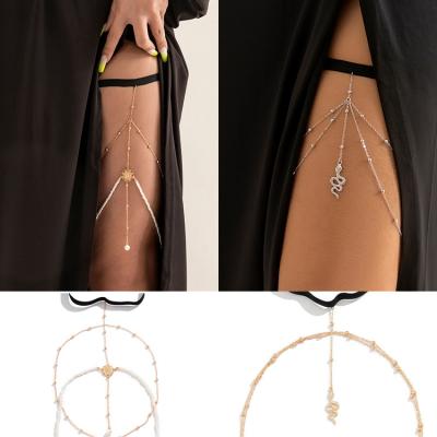 China FASHIONABLE Casual Dangling Sexy Elastic Rope Leg Body Chain Pearl Fashion Beach Wind Snake Leg Body Chain Imitation Female for sale