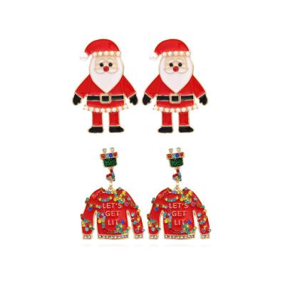 China New cute cartoon character Santa Claus dangle earrings shape personality clothing to form earrings crystal women for sale