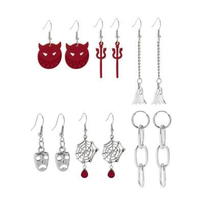 China Small Halloween Devil Ghost Neo-Gothic Exaggerated Earrings Set Female Cobweb Skull Personalized Weave Earrings for sale