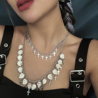 China American Halloween Metal Cross Necklace Skull European Neo-Gothic Clavicle Pendant Chain Gothic Female Retro for sale