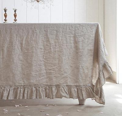 China Washable 100% pure linen tablecloths with decorative ruffle patchwork for sale