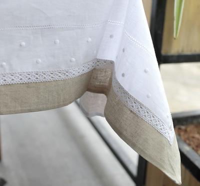 China Disposable 100% pure linen classic tablecloths with edges decoration hand hemstich embroidery lace and piping for sale