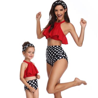 China 2021 New Design Mayo Dot Print Lovely Girls Bikini Swimwear Women Swimwear Swimwear Bikni Red One Size Swimsuit Mommy And Me Set Swimwear for sale