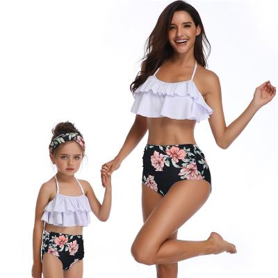 China 2021 New Design Swimwear Children's Swimsuits Famill Family Holiday Style Removable Padded Bikini Mommy and Me Ruffle Designer Print Swimwear for sale