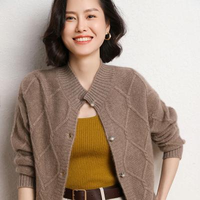 China Winter Autumn Cardigan Anti-pilling Cashmere Round Neck Knit Sweaters Ladies Sweaters Cashmere10 0% Custom Logo ODM for sale