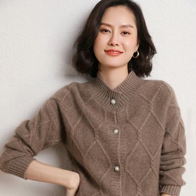 China Winter Cardigan Anti-pilling Cashmere Round Neck Knit ODM 100% Custom Logo Women Cashmere Sweaters Ladies Sweaters for sale