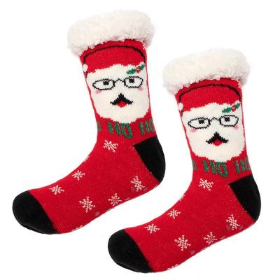 China OEM Women Calcetines Dibujos Spandex/Polyester/Cotton/Polyester Winter Christmas Gift Thick Floor Socks Xmas Santa Anti-Slip Floor Socks for sale