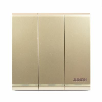 China JUNON New Arrival Wall Switches China 3 Gang 1 Way Home Lamp Switch GOLD for sale