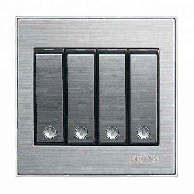 China Brushed Steel 4 Strip 2 Way Electrical Wall Switch With Indicator 86*86mm for sale