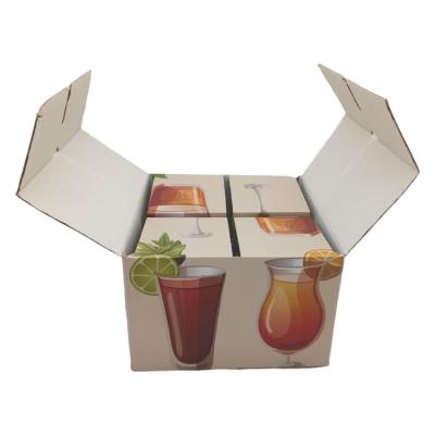 China Recyclable High Quality Corrugated Cardboard Package Box Four Glasses Package Box With Locked Divider for sale