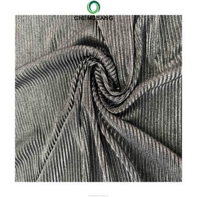 China Wholesale Memory Chengbang Strechty Fabric Bronzing Print Pleated Fabric Clothes Edge For Short for sale