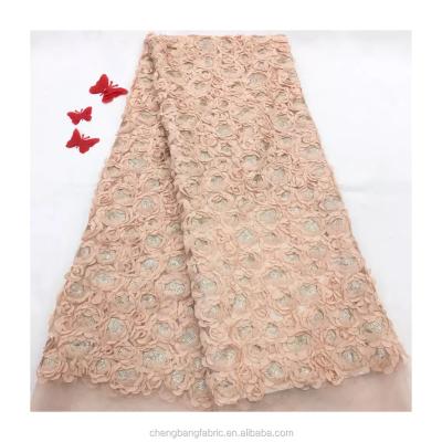 China Beautiful Breathable Even 100 Polyester Sewn On Chiffon Rosette Sequin Chiffon Fabric for sale