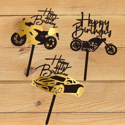 China Happy Birthday Cake Toppers Motorcycle Acrylic Cake Topper Cake Decoration Kids Car Party Baking DIY Decor for sale