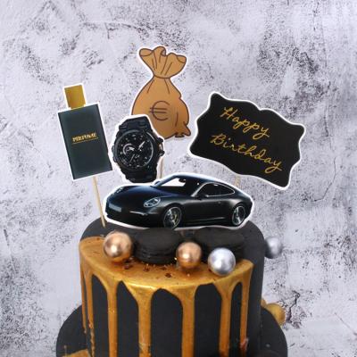 China Luxury Luxury Cake Topper Gift Bachelorette Party Supplies 5pcs Rich Money Car Theme Happy Birthday Cake Decoration for sale