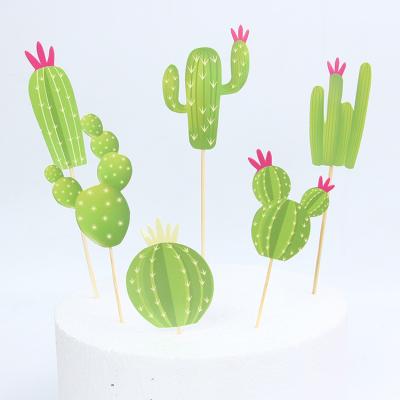 China Cartoon Plant Theme Happy Birthday Cake Decoration Green Cactus Paper Cake Topper Baby Shower Party Supples for sale