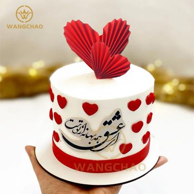 China Red Folded Paper Cake Topper Heart Valentine's Day 2pcs Happy Birthday Cake Decoration Baking Gifts for sale