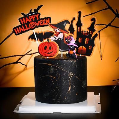 China Halloween Cartoon Baking Gifts Cake Topper Tree House Haunted House Pumpkin Skull Halloween Paper Theme Cupcake Decoration for sale