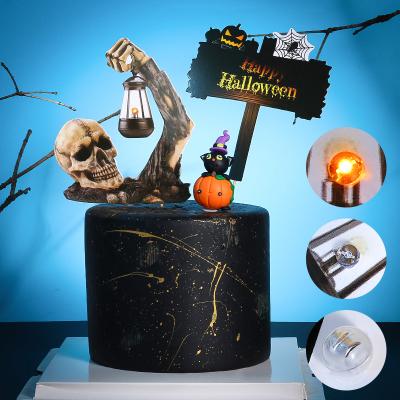 China Halloween Cake Topper Sickle Haunted House Theme Cat Spider Web Dress Up Cake Topper Decoration Black Paper Gifts for sale