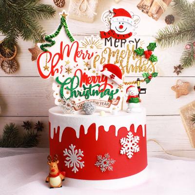 China Happy Chirstmas Paper Cake Topper Happy Birthday Christmas Theme Party Decoration Topper Snowman Christmas Cake Baking 1set Cake Topper for sale