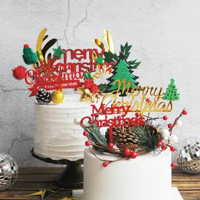 China Acrylic Acrylic Cake Topper Christmas Merry Christmas Tree Decorations For Happy New Year Tree Elk Christmas Party Home Supplies Baking Dcor for sale