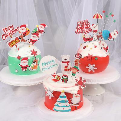 China Cute Xmas Paper Cake Topper Theme Cartoon Sleigh Santa Polar Bear Christmas Baking Party Decoration for sale