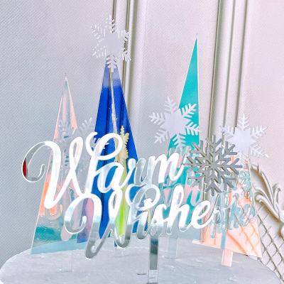 China Double Letter Acrylic Warm Wishes Christmas Snowflake Cake Topper Cake Decoration Cake Topper Baking Gifts for sale