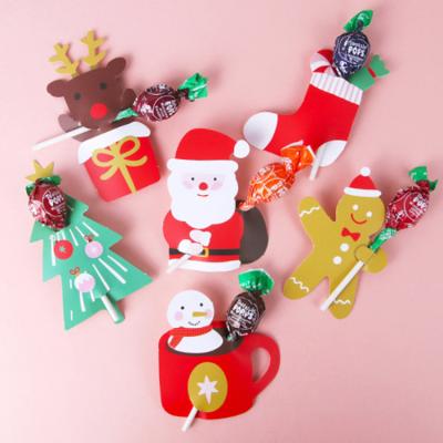 China Creative Christmas Party Decoration Santa Claus Cute Candy Decoration Card DIY Paper Christmas Lollipop Candy Wrapping Card for sale