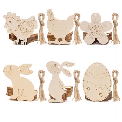 China DIY Wooden Eggs Rabbit Pendants Chips Hanging Ornaments Easter Decorations Home 10pcs/bag Wood Wooden Easter Handcraft Pasen for sale