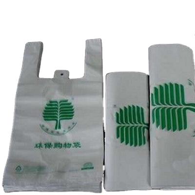 China Biodegradable PLA+Cornstarch Food Make Up Sack Package Bag With Logo Printing Custom Rocery Shopping T-shirt Single Layer Plastic Bags for sale