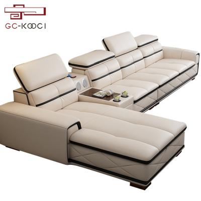 China Beige extendable TV sofa chair set corner soild wooden sofa set modern living room furniture for sale