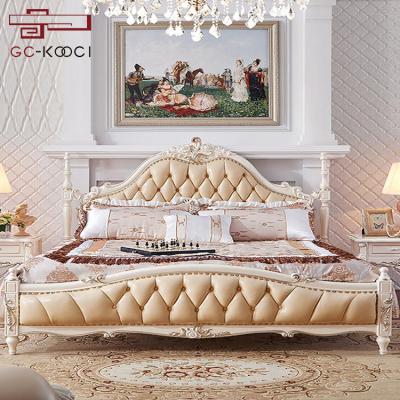 China European antique wood bed style ivory antique carved solid wood princess bed set with large leather backrest for sale